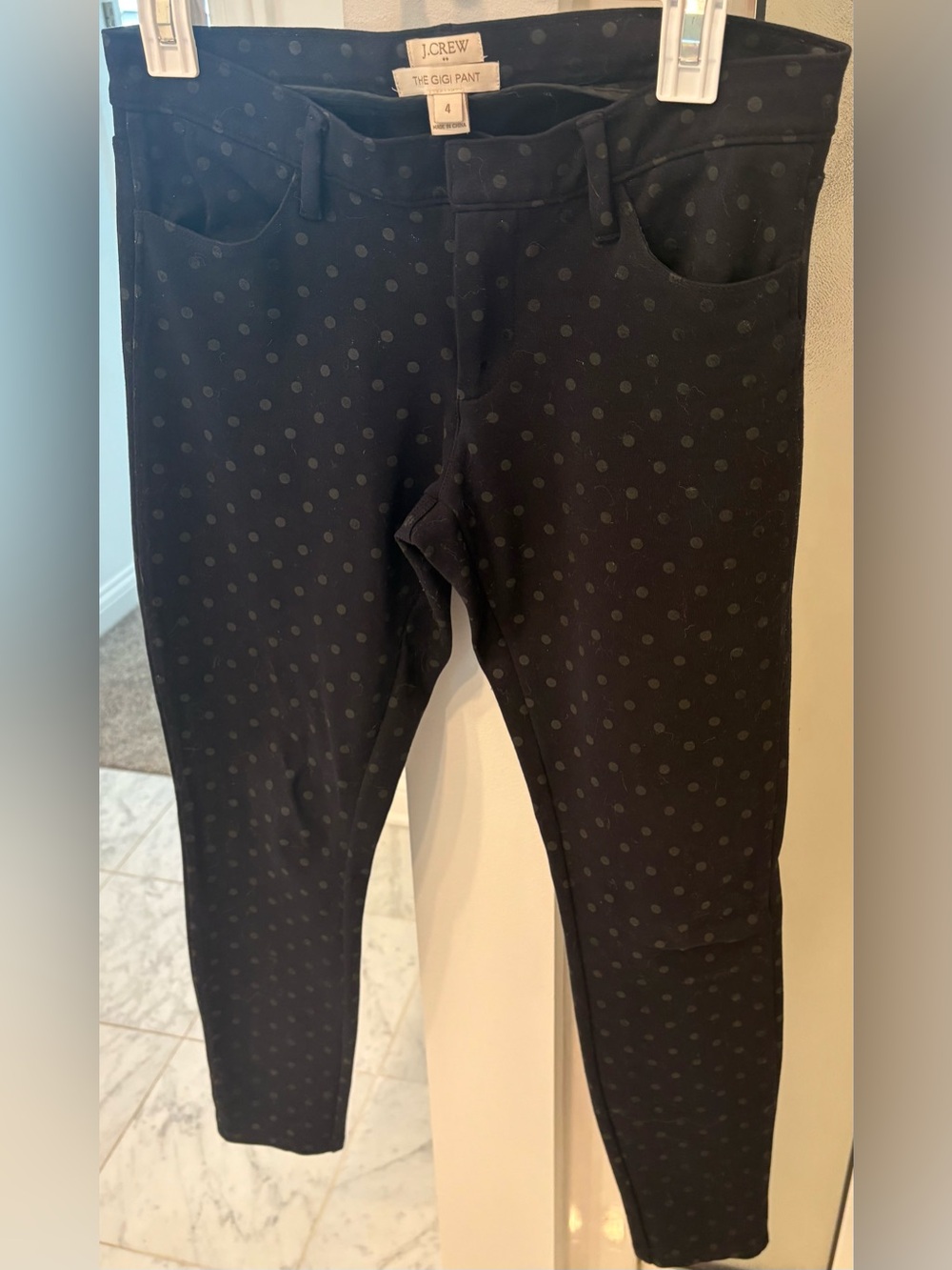 J.Crew Gigi Pant in Black with Subtle Polka Dot Print Slim Skinny Leg